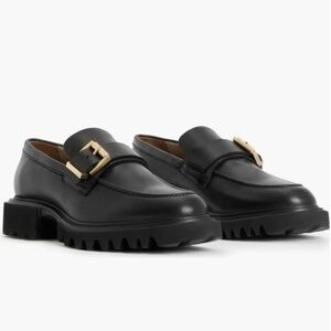 All Saints Black Leather Loafers with Gold Buckle size 10 real feel closer to9.5